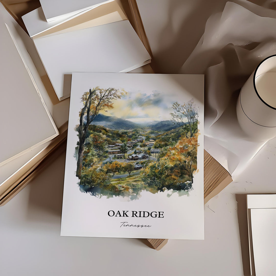 Oak Ridge TN Wall Art, Anderson County Print, Tennessee Watercolor Art, Oak Ridge Gift, Travel Print, Travel Poster, Housewarming Gift