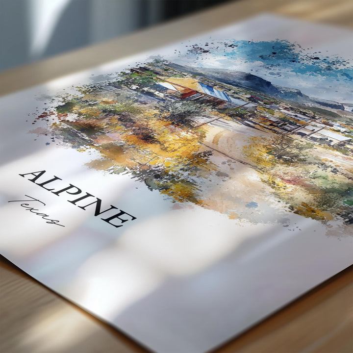 Alpine Texas Wall Art, Brewster County TX Print, Texas Watercolor Art, Alpine Texas Gift, Travel Print, Travel Poster, Housewarming Gift