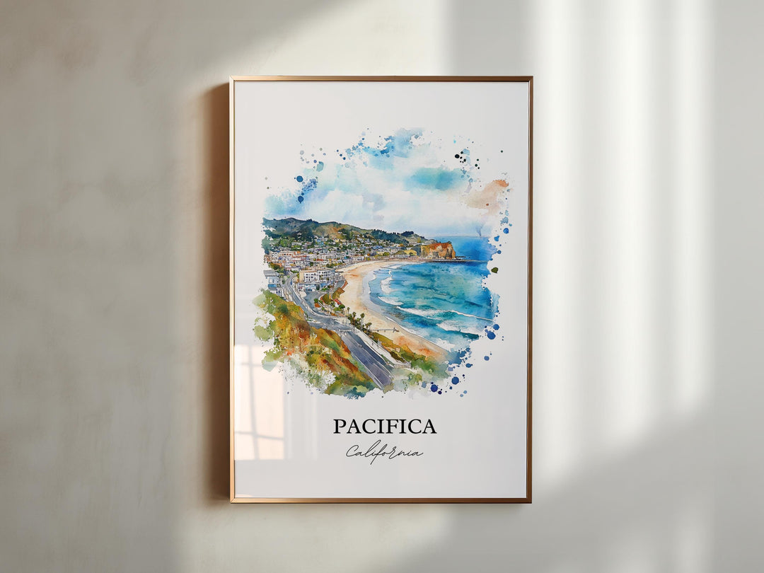 Pacifica Wall Art, San Mateo County Print, California Beaches Watercolor Art, Pacifica Gift, Travel Print, Travel Poster, Housewarming Gift