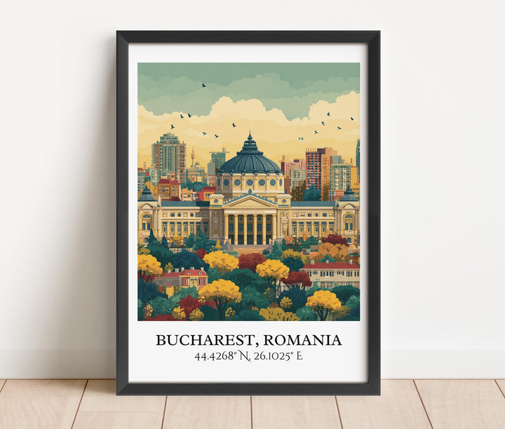 Bucharest Art, Bucharest Retro Travel Art, Bucharest Home Decor, Romania Gift, Romania Travel Art, Travel Prints, Housewarming Gift