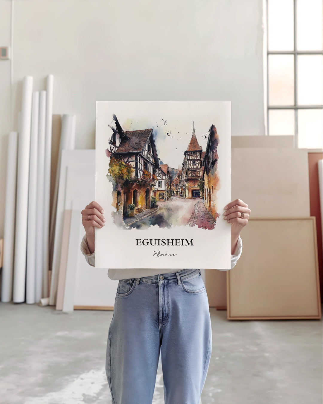 Eguisheim Wall Art, Alsace Region Print, France Watercolor Art, Eguisheim France Gift, Travel Print, Travel Poster, Housewarming Gift