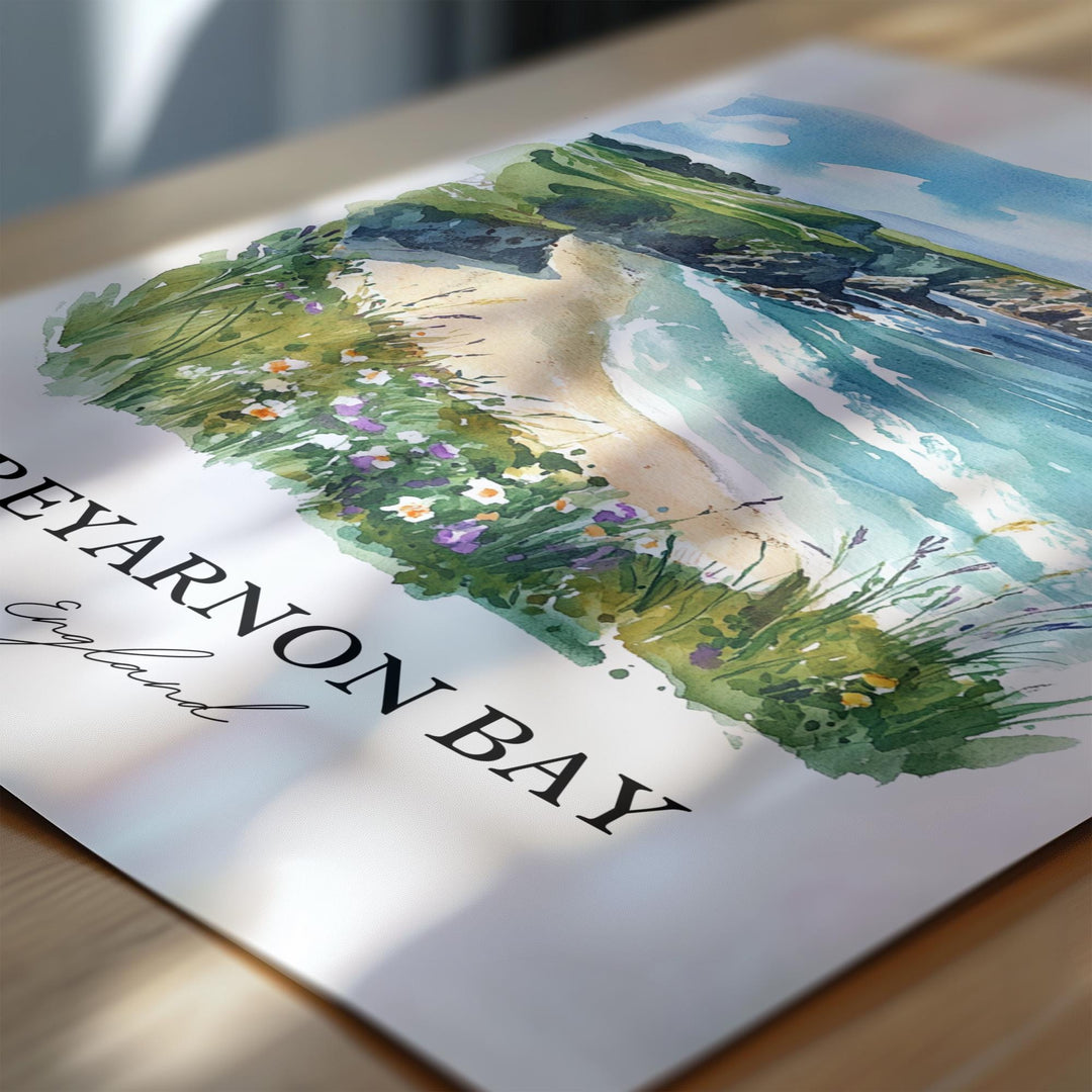Treyarnon Bay Wall Art, St Merryn England Print, Padstow Watercolor Art, Treyarnon Bay Gift, Travel Print, Travel Poster, Housewarming Gift