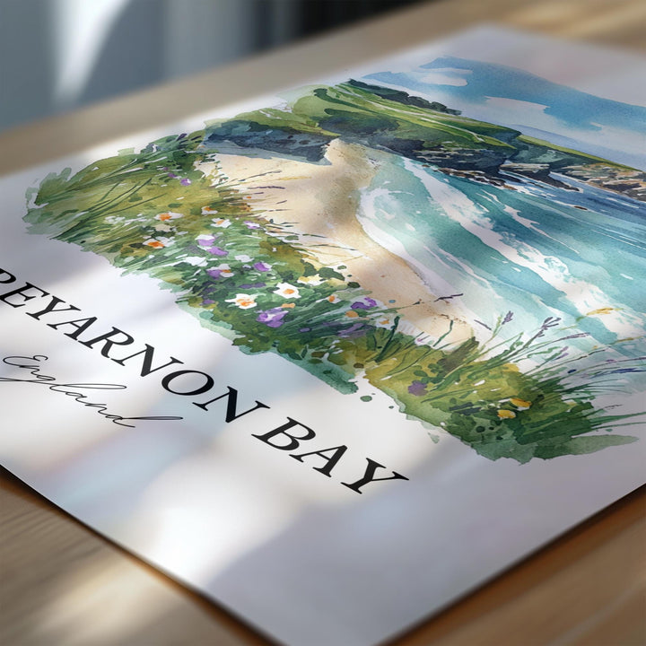Treyarnon Bay Wall Art, St Merryn England Print, Padstow Watercolor Art, Treyarnon Bay Gift, Travel Print, Travel Poster, Housewarming Gift