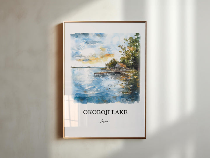 Okoboji Lake Wall Art, Dickinson County Print, Iowa Watercolor Art, Okoboji Lake Gift, Travel Print, Travel Poster, Housewarming Gift