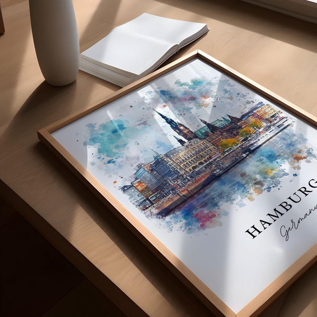 Hamburg Wall Art, Hamburg Germany Print, Hamburg Watercolor Art, Hamburg Germany Gift, Travel Poster, Housewarming Gift
