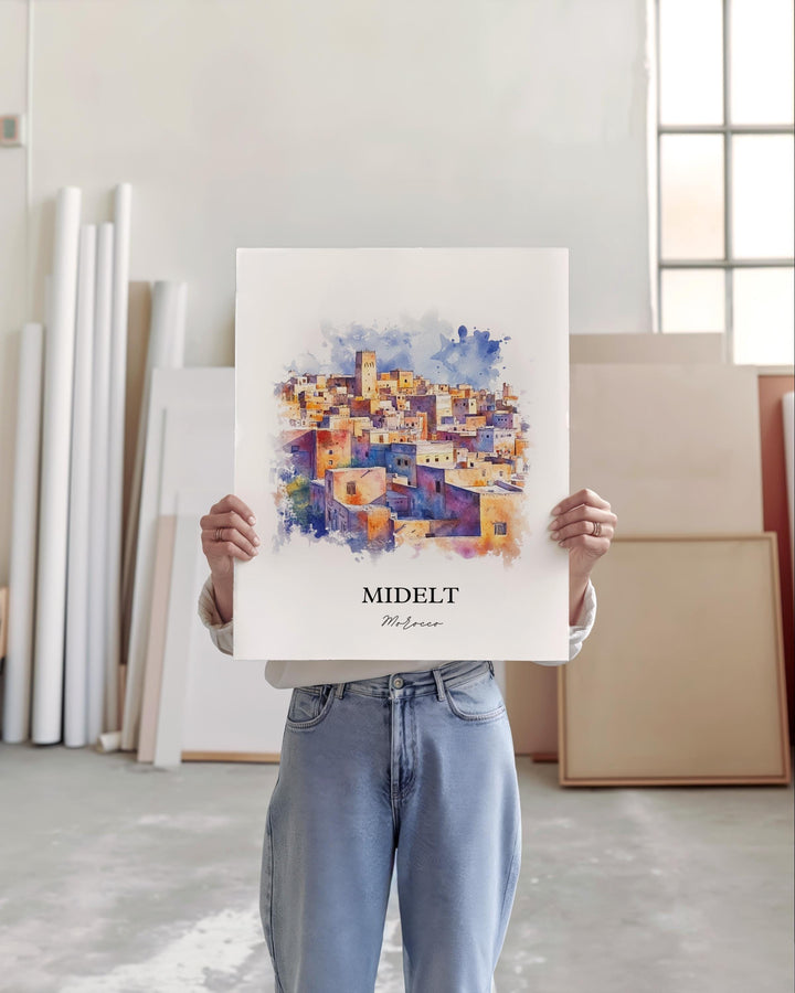 Midelt, Morocco – Watercolor Art Print of Middle Atlas Range