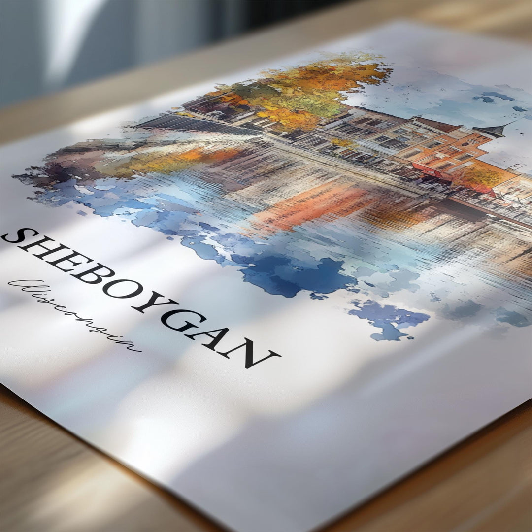 Sheboygan WI Wall Art, Sheboygan Print, Wisconsin Watercolor Art, Sheboygan WI Gift, Travel Print, Travel Poster, Housewarming Gift