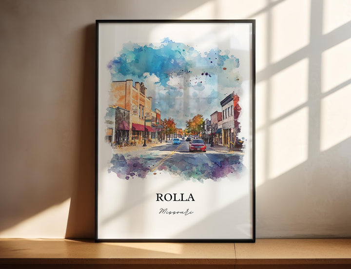 Rolla MO Wall Art, Rolla Missouri Print, Missouri Watercolor Art, Phelps County Gift, Travel Print, Travel Poster, Housewarming Gift