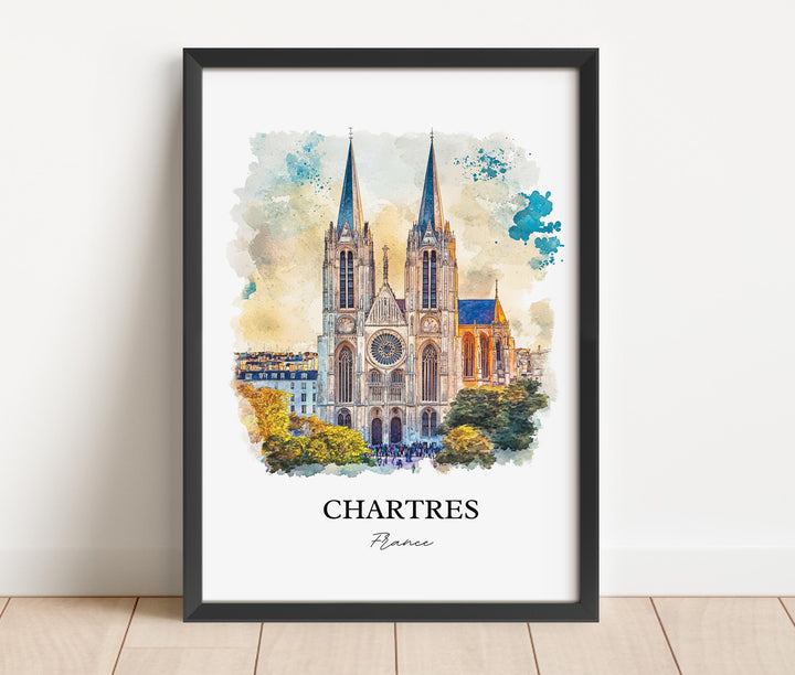 Chartres Wall Art, Chartres Print, France Watercolor Art, Chartres France Gift, Travel Print, Travel Poster, Housewarming Gift
