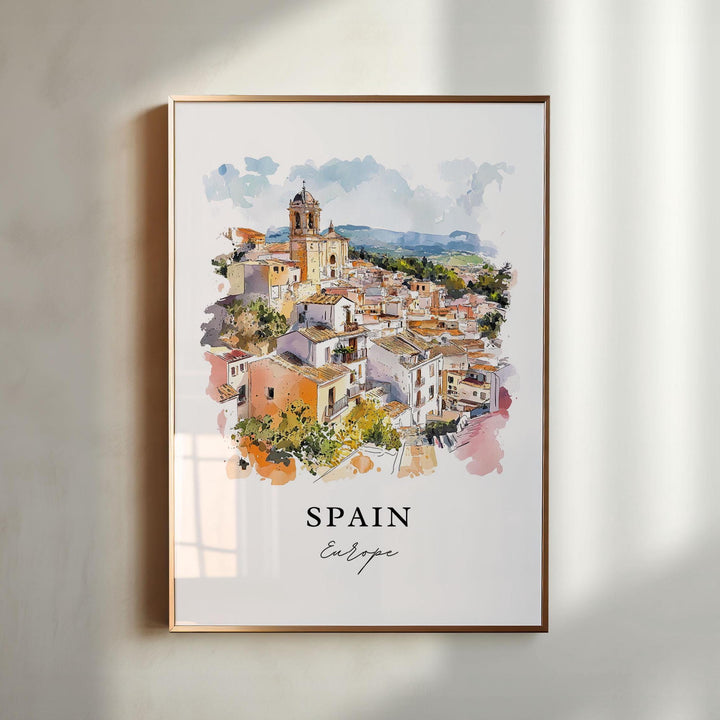 Spain Scenery Wall Art, Spain Country Print, Spain Watercolor Art, Spain Country Gift,