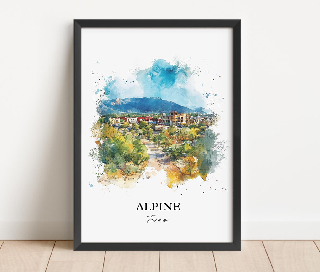 Alpine Texas Wall Art, Brewster County Print, Texas Watercolor Art, Alpine Texas Gift, Travel Print, Travel Poster, Housewarming Gift