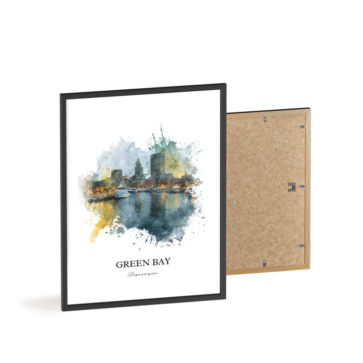 Green Bay WI Wall Art, Green Bay Print, Green Bay Watercolor Art, Green Bay Wisconsin Gift, Travel Print, Travel Poster, Housewarming Gift