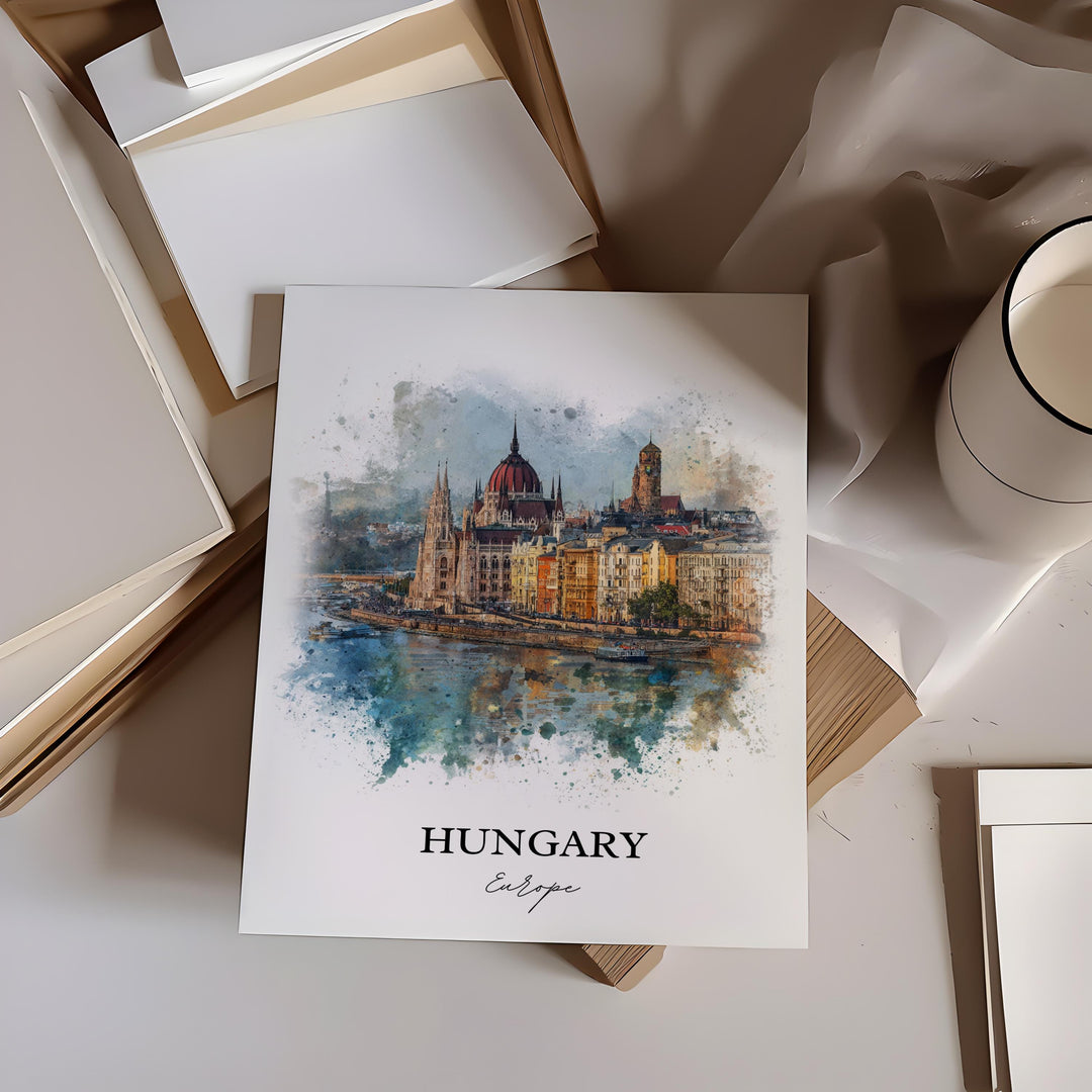 Hungary Wall Art, Hungary Print, Hungary Watercolor Art, Hungary Gift, Travel Print, Travel Poster, Housewarming Gift