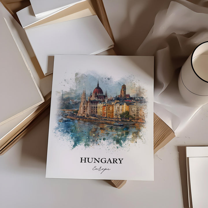 Hungary Wall Art, Hungary Print, Hungary Watercolor Art, Hungary Gift, Travel Print, Travel Poster, Housewarming Gift