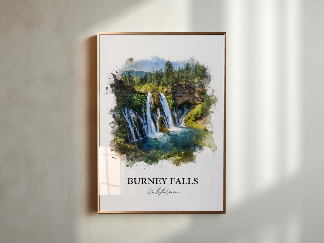 Burney Falls Wall Art, Shasta County Print, California Watercolor Art, Burney Falls Gift, Travel Print, Travel Poster, Housewarming Gift