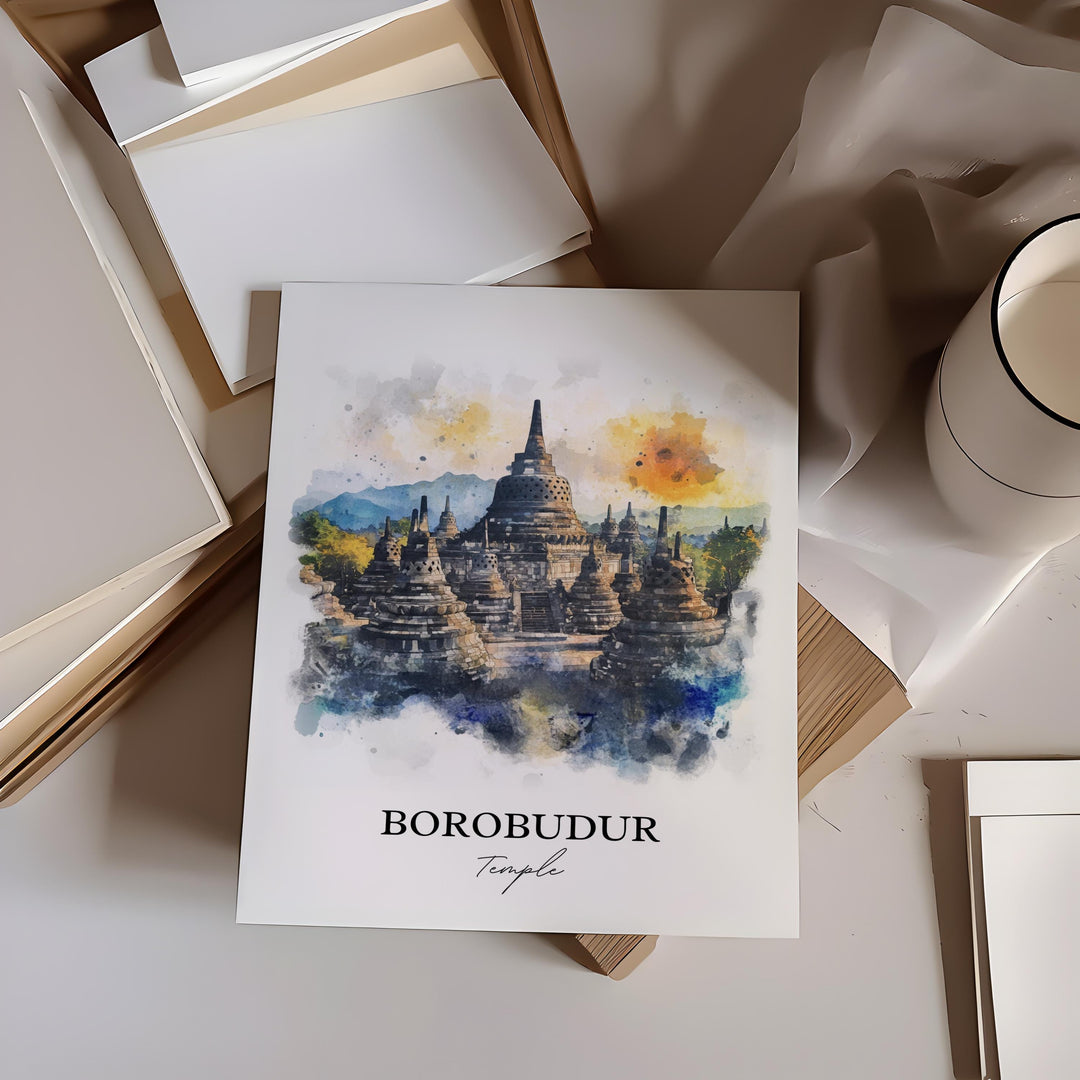 Borobudur Temple, Indonesia – Watercolor Art Print