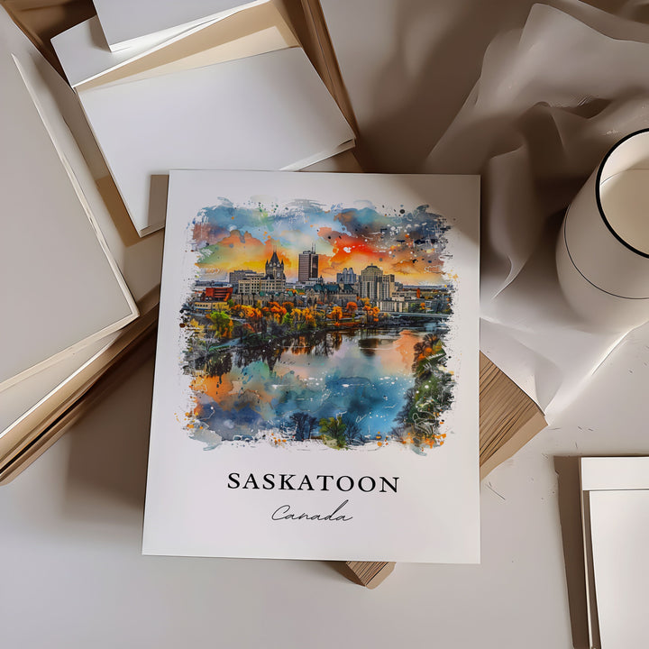 Saskatoon Canada Wall Art, Saskatchewan Print, Saskatoon Watercolor, Saskatoon Canada Gift,