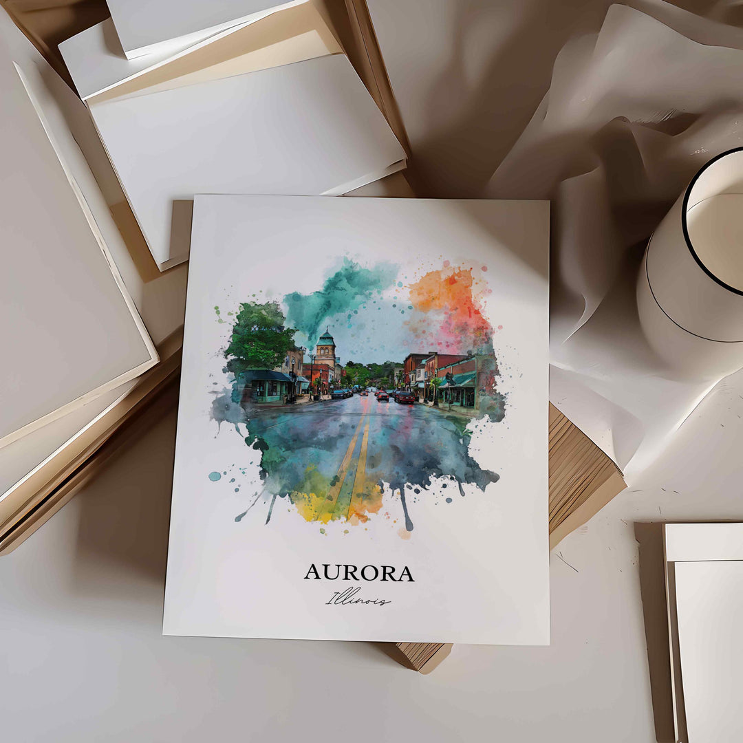 Aurora, Illinois Wall Art, Aurora Print, Illinois Watercolor Art, Chicago Illinois Gift, Travel Print, Travel Poster, Housewarming Gift