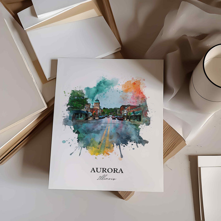 Aurora, Illinois Wall Art, Aurora Print, Illinois Watercolor Art, Chicago Illinois Gift, Travel Print, Travel Poster, Housewarming Gift
