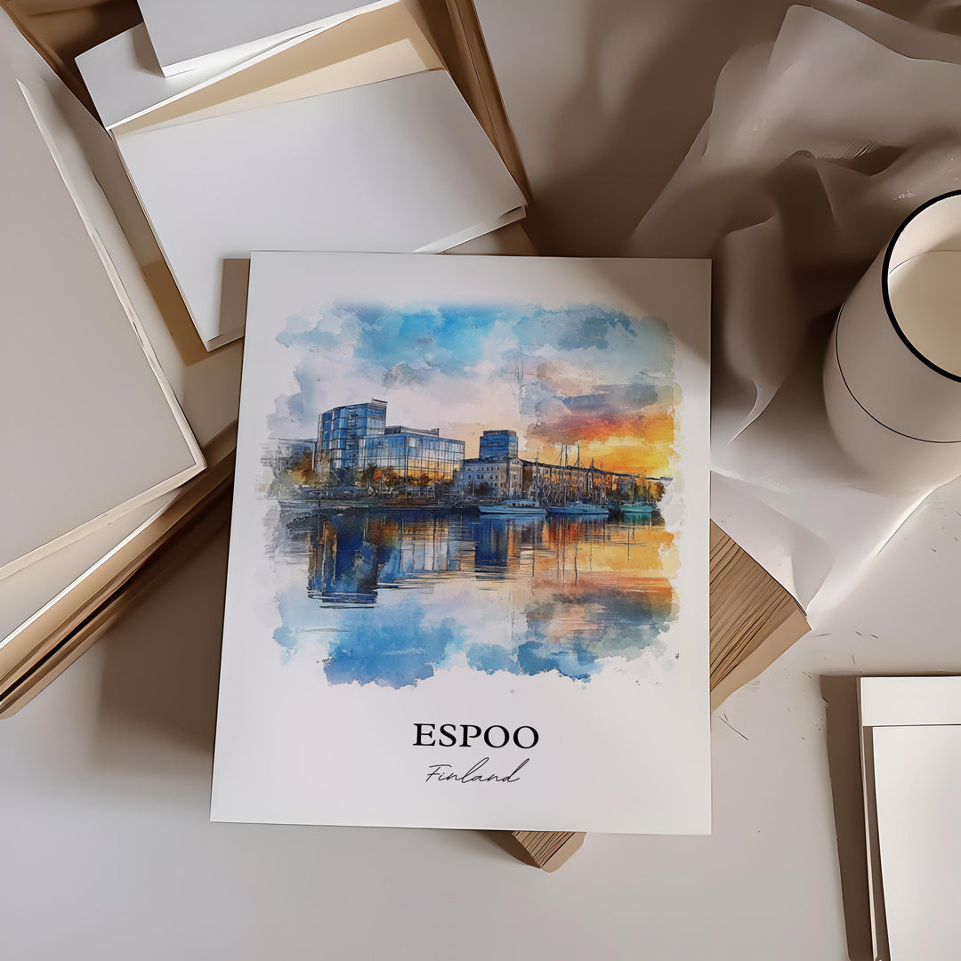 Espoo Wall Art, Espoo Print, Finland Watercolor Art, Espoo Finland Gift, Travel Print, Travel Poster, Housewarming Gift