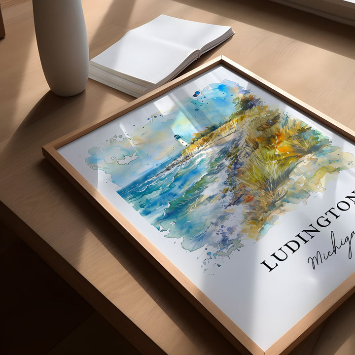 Ludington MI Wall Art, Ludington Print, Ludington Watercolor, Ludington Michigan Gift, Travel Poster, Housewarming Gift