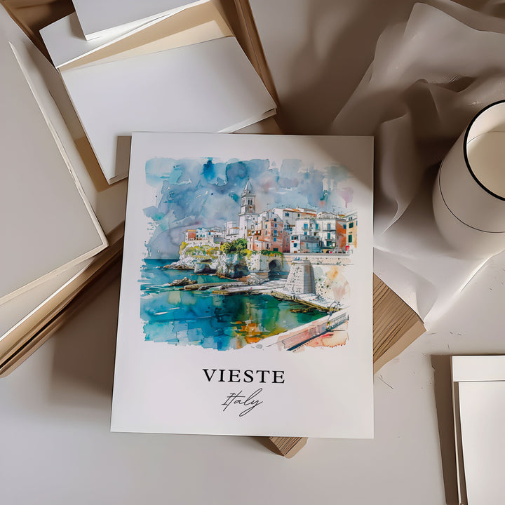 Vieste Italy Wall Art, Vieste Print, Vieste Puglia Watercolor, Vieste Italy Gift,