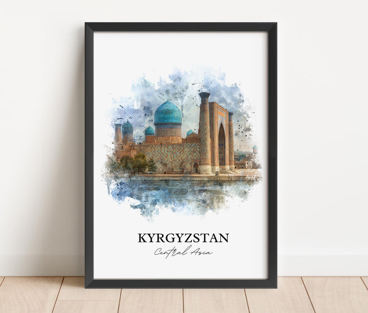 Kyrgyzstan Wall Art, Kyrgyzstan Print, Kyrgyzstan Watercolor Art, Kyrgyzstan Gift, Travel Print, Travel Poster, Housewarming Gift