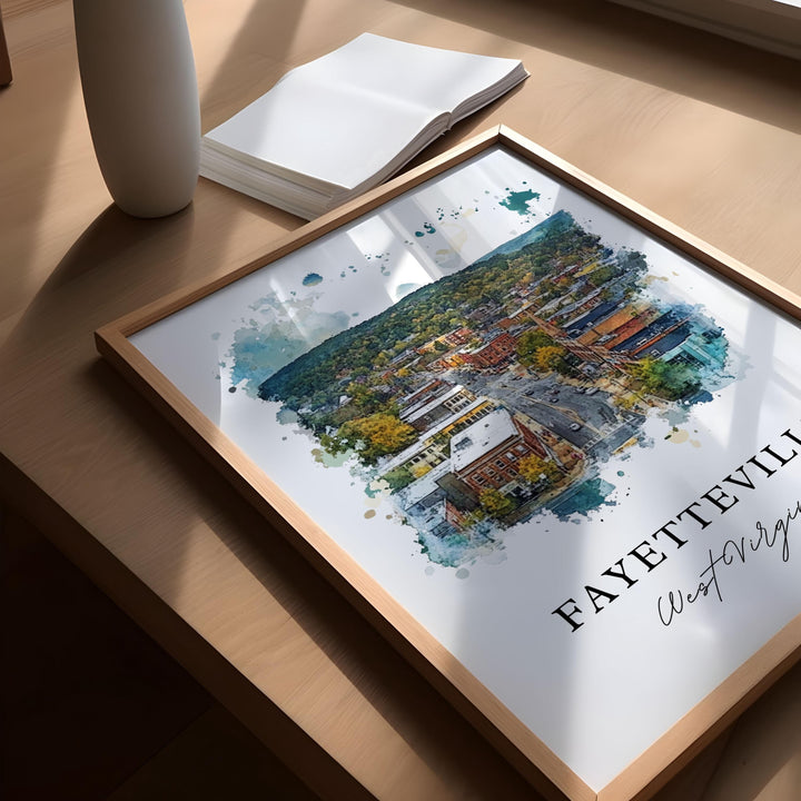 Fayetteville WV Wall Art, Fayetteville Print, Fayette County Watercolor Art, Fayette WV Gift,