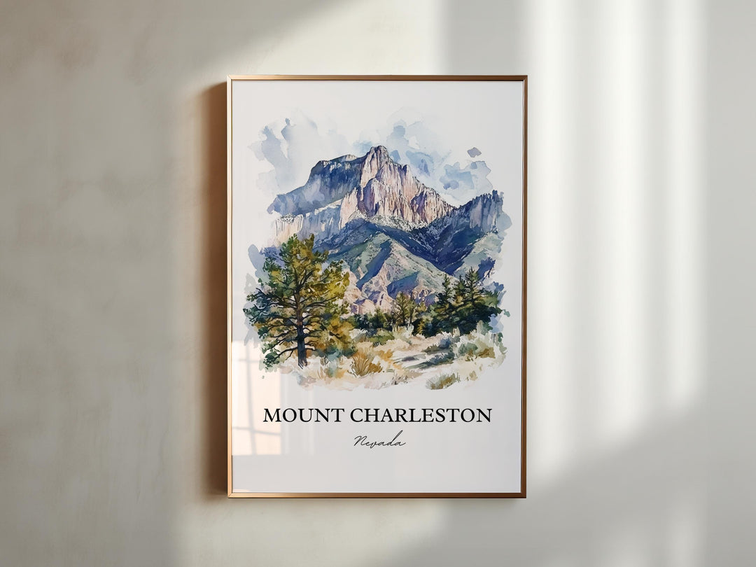 Mount Charleston NV Wall Art, Clark County Print, Nevada Watercolor, Mount Charleston Gift, Travel Print, Travel Poster, Housewarming Gift