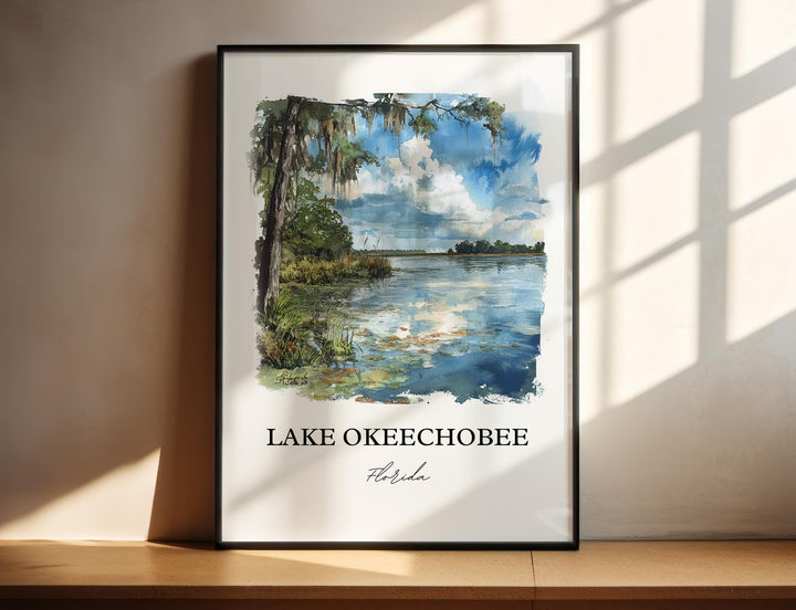Lake Okeechobee Wall Art, Okeechobee Print, Florida Watercolor Art, Lake Okeechobee Gift, Travel Print, Travel Poster, Housewarming Gift