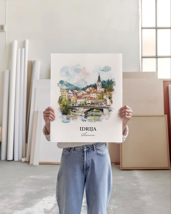 Idrija Wall Art, Slovene Littoral Print, Slovenia Watercolor Art, Idrija Slovenia Gift, Travel Print, Travel Poster, Housewarming Gift