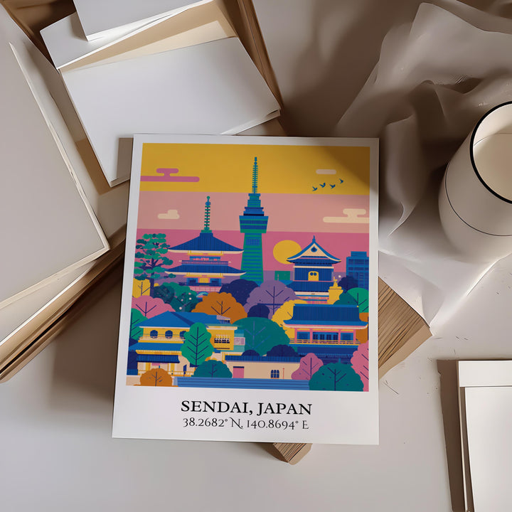 Sendai Art, Sendai Japan Retro Travel Art, Japan Home Decor, Japan Gift, Japan Travel Art, Travel Prints, Housewarming Gift