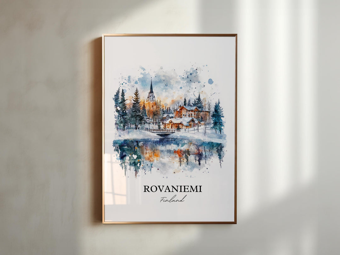 Rovaniemi Wall Art, Lapland Print, Finland Watercolor Art, Rovaniemi Gift, Travel Print, Travel Poster, Housewarming Gift