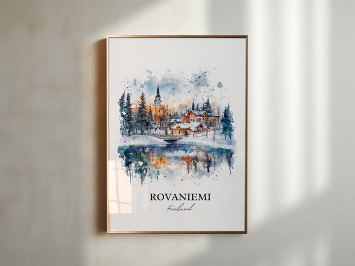 Rovaniemi Wall Art, Lapland Print, Finland Watercolor Art, Rovaniemi Gift, Travel Print, Travel Poster, Housewarming Gift