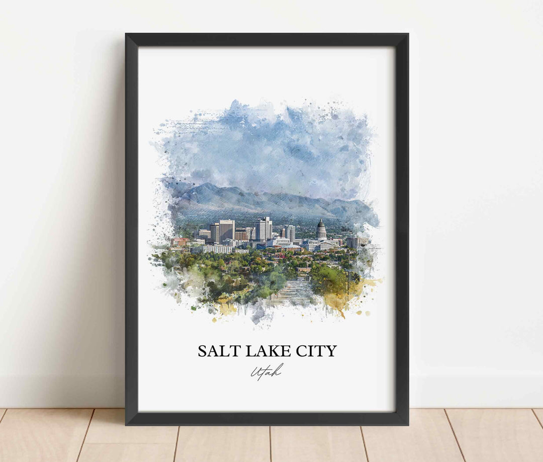 Salt Lake City Wall Art, SLC Print, Utah Watercolor Art, Salt Lake City Skyline Gift, Travel Print, Travel Poster, Housewarming Gift