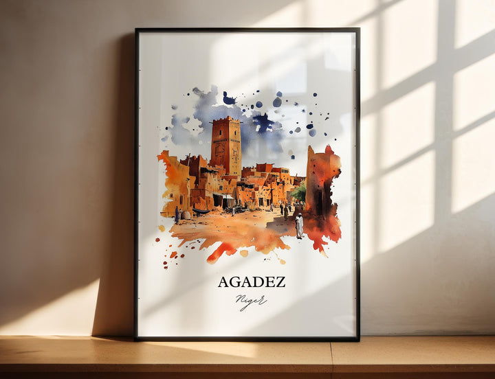 Agadez Niger Wall Art, Aïr Niger Print, Niger Watercolor Art, Agadez Niger Gift, Travel Print, Travel Poster, Housewarming Gift