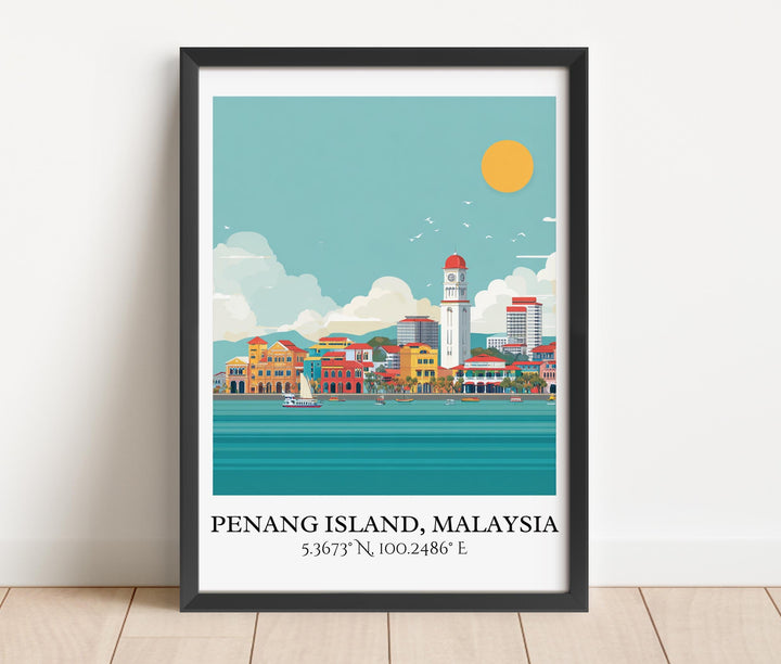 Penang Island Art, Penang Island Retro Travel Art, Penang Island Home Decor, Malaysia Gift, Malaysia Art, Travel Prints, Housewarming Gift