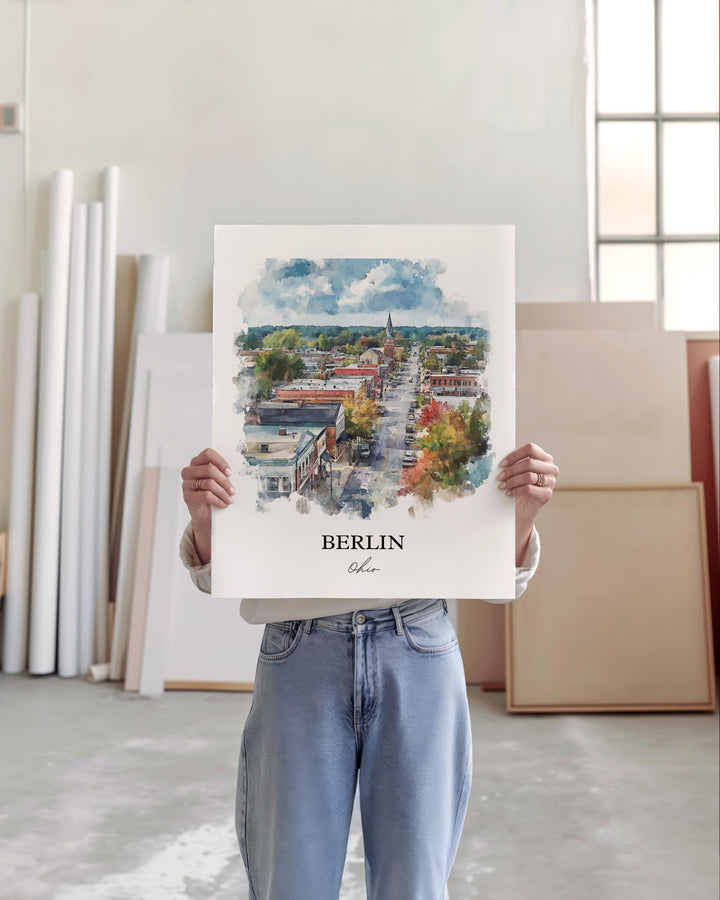 Berlin Ohio Wall Art, Holmes County OH Print, Ohio Watercolor Art, Berlin Ohio Gift, Travel Print, Travel Poster, Housewarming Gift