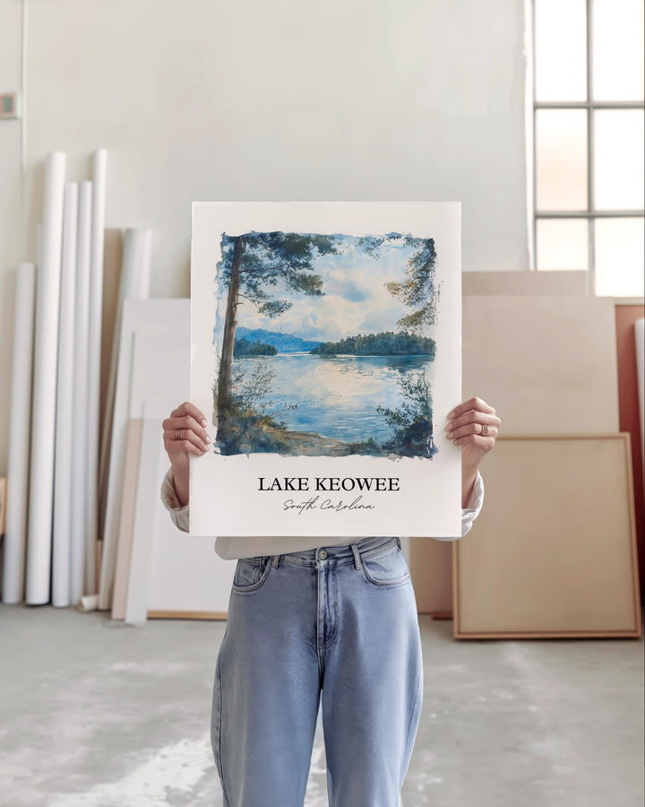 Lake Keowee SC Wall Art, Seneca SC Print, South Carolina Watercolor Art, Lake Keowee Gift, Travel Print, Travel Poster, Housewarming Gift