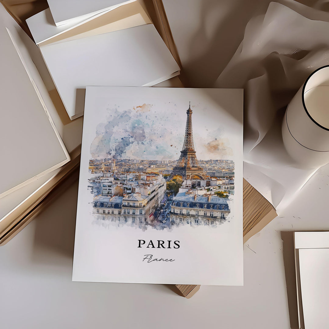 Paris Skyline Wall Art, Paris France Print, Paris Watercolor Art, Paris France Gift, Travel Print, Travel Poster, Housewarming Gift