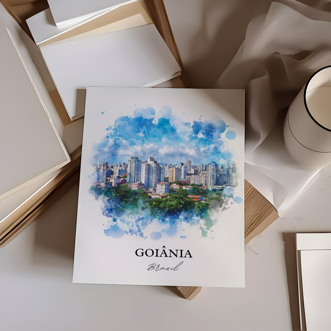 Goiânia Wall Art, Goiás State Print, Brazil Watercolor Art, Goiânia Brazil Gift, Travel Print, Travel Poster, Housewarming Gift