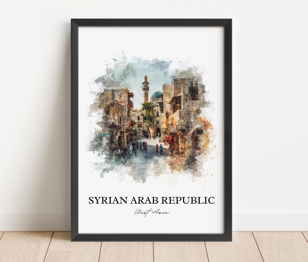 Syria Wall Art, Syria Print, Syria Watercolor Art, Syria Country Gift, Travel Print, Travel Poster, Housewarming Gift