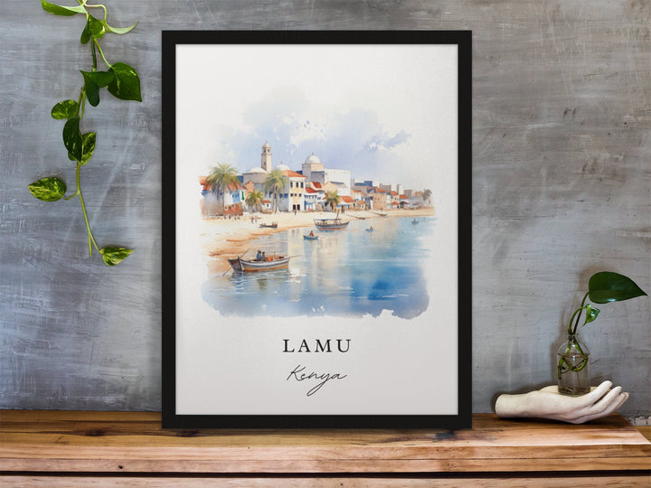 Lamu traditional travel art - Kenya, Lamu poster, Wedding gift, Birthday present, Custom Text, Personalised Gift