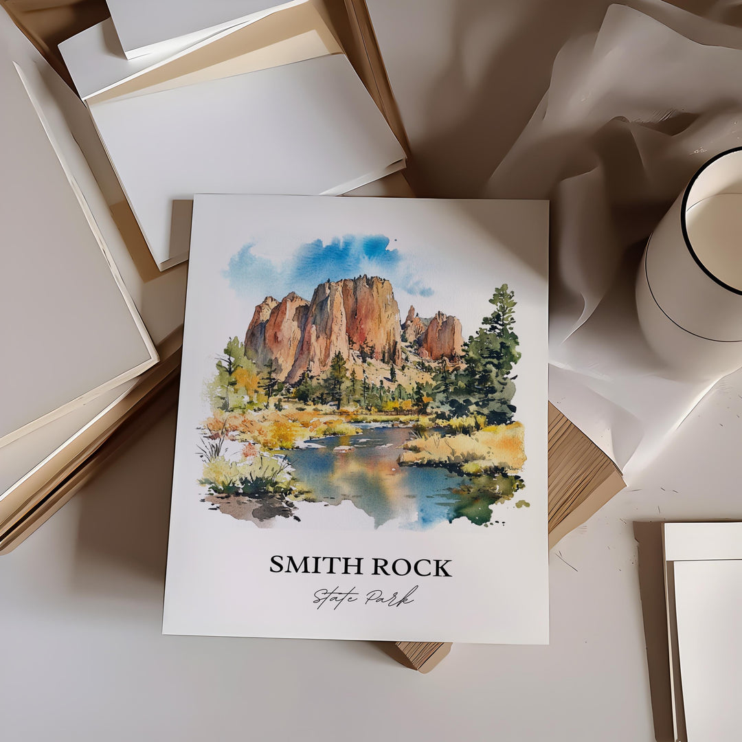 Smith Rock State Park Art, Deschutes County Print, Oregon Watercolor, Smith Rock Park Gift, Travel Print, Travel Poster, Housewarming Gift