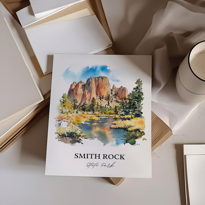 Smith Rock State Park Art, Deschutes County Print, Oregon Watercolor, Smith Rock Park Gift, Travel Print, Travel Poster, Housewarming Gift