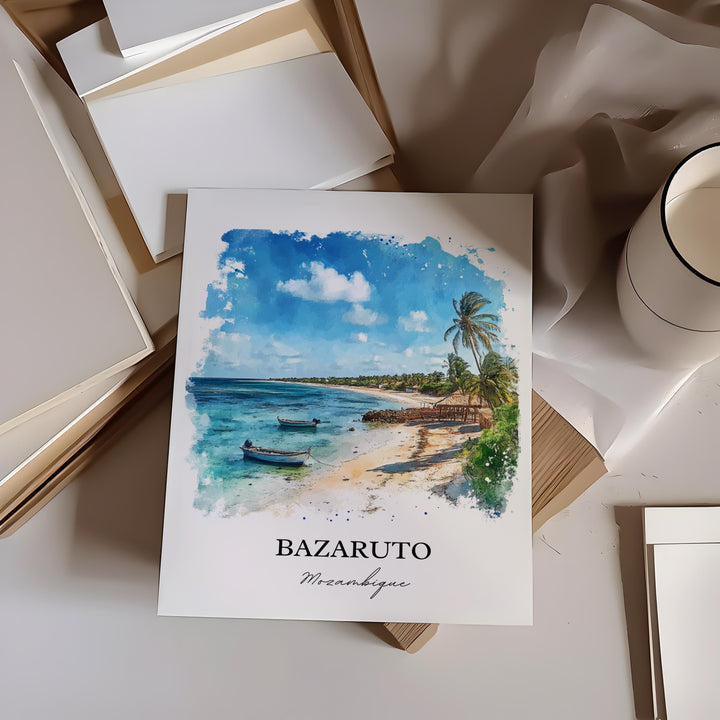 Bazaruto Wall Art, Bazaruto Island Print, Mozambique Watercolor Art, Bazaruto Gift, Travel Print, Travel Poster, Housewarming Gift