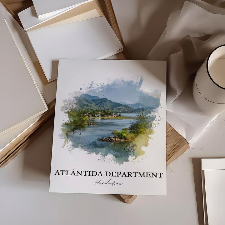 Atlántida Department Wall Art, Honduras Print, Honduras Watercolor Art, Honduras Gift, Honduras Print, Travel Poster, Housewarming Gift