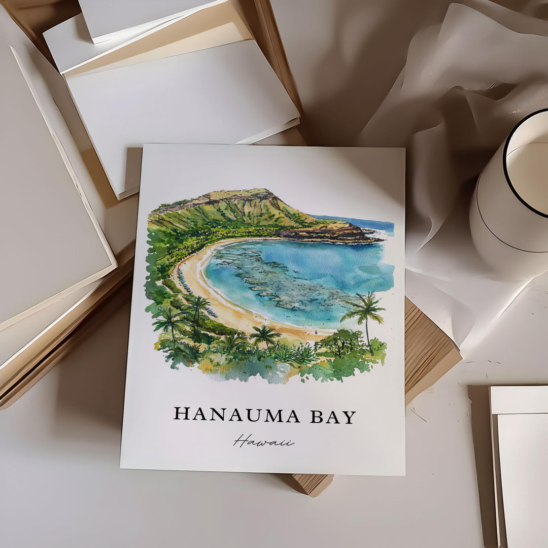 Hanauma Bay Wall Art, Oahu Print, Hanauma Bay Watercolor Art, East Honolulu Gift,