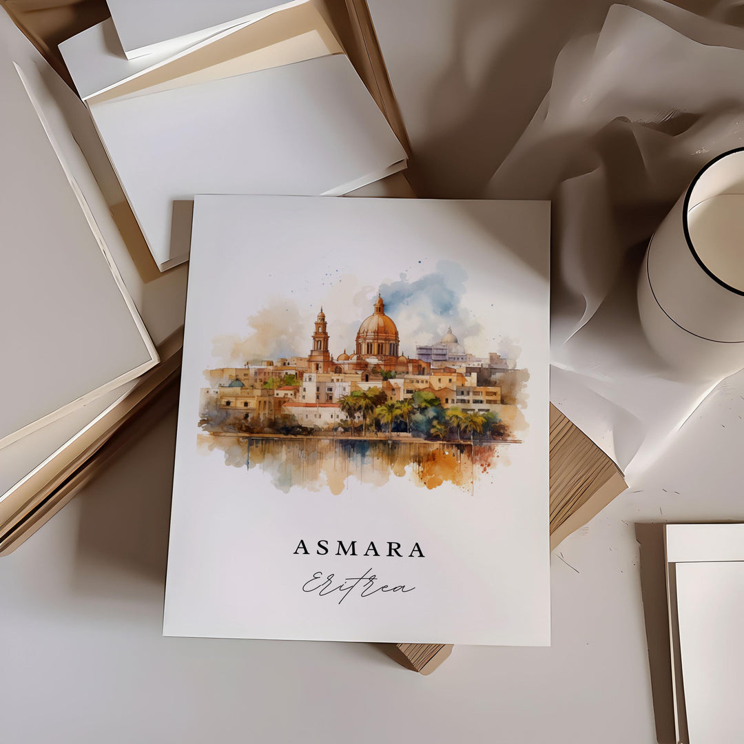 Asmara Wall Art, Asmara Print, Asmara Watercolor Art, Asmara Eritrea Gift, Eritrea Travel Poster, Housewarming Gift