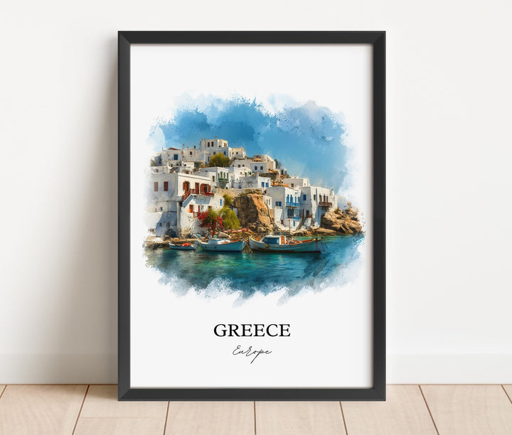 Greece Wall Art, Greek Print, Greece Watercolor Art, Greece Gift, Travel Print, Travel Poster, Housewarming Gift